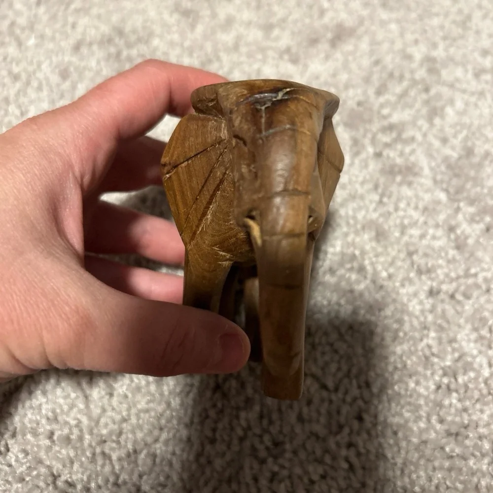Vintage Hand Carved Wooden Elephant 5x3.5’ & Wooden Ox 3.5x2.5’